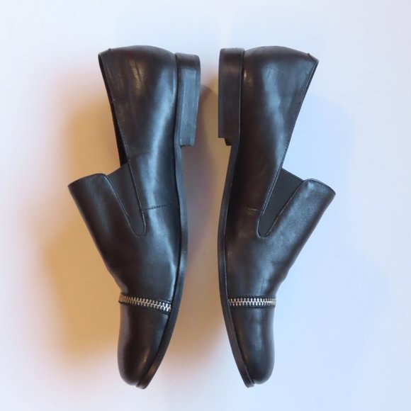 Pour la Victoire Lynn Zip Toe Detail Leather Loafers Flat Shoe Black US 9.5 - Picture 5 of 9